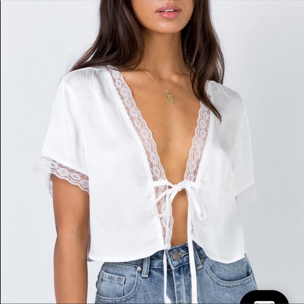 Tie up satin white blouse